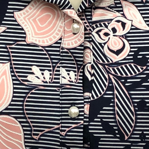 SJS navy white pink print button down top - Picture 3 of 7